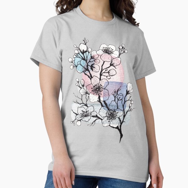 Cherry Blossom Art In Watercolor And Ink T-Shirt