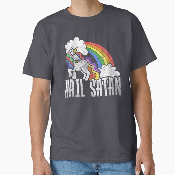Hail Satan Retro Rainbow Unicorn T-Shirt