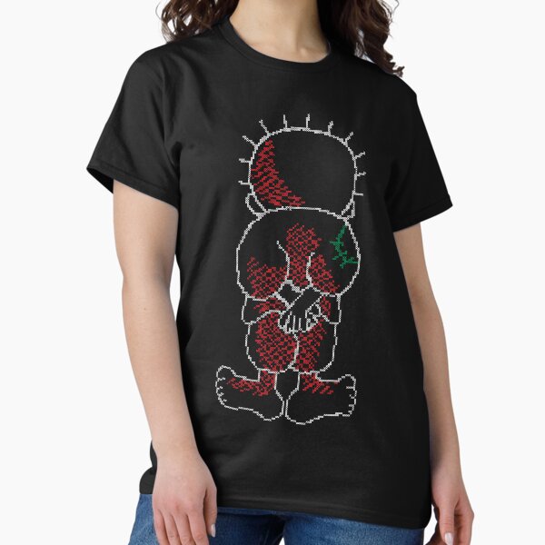 Palestinian Handalah Caricature In Tatreez Embroidery Like Design Kufiya Pattern - wht T-Shirt