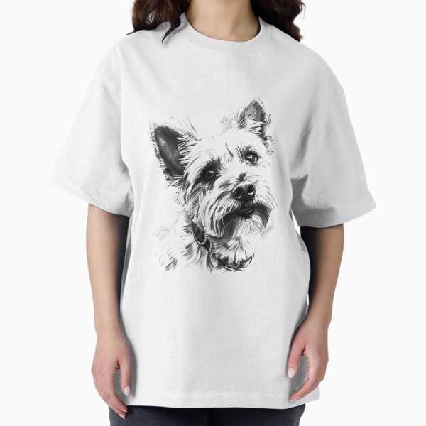 Cute Terrier Dog Portrait - Black and White Pet Illustration T-Shirt