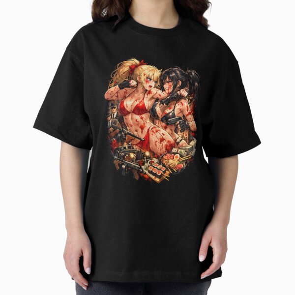 Anime Fighting Girls Mafia Aesthetic Bloody Battle Japanese Street Food Art T-Shirt