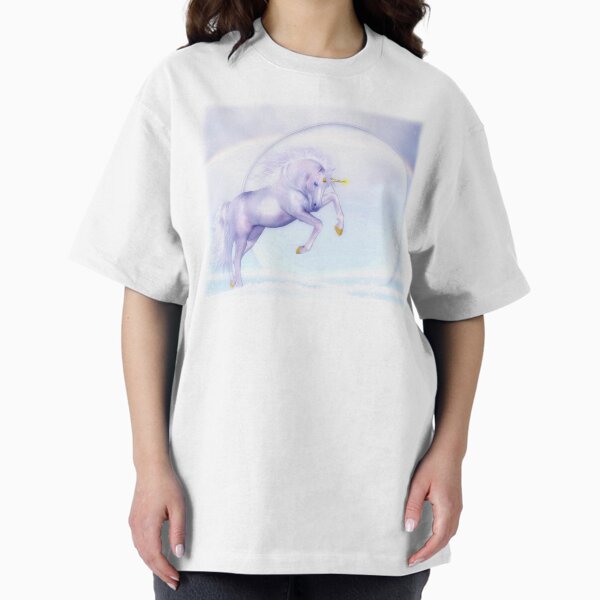 Unicorn Legendary Animals Leaping Mare Full Moon Fairy Tale White With Golden Horn T-Shirt