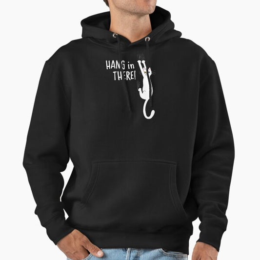 White Cat Holding on with Claws - Hang in There! Hoodie