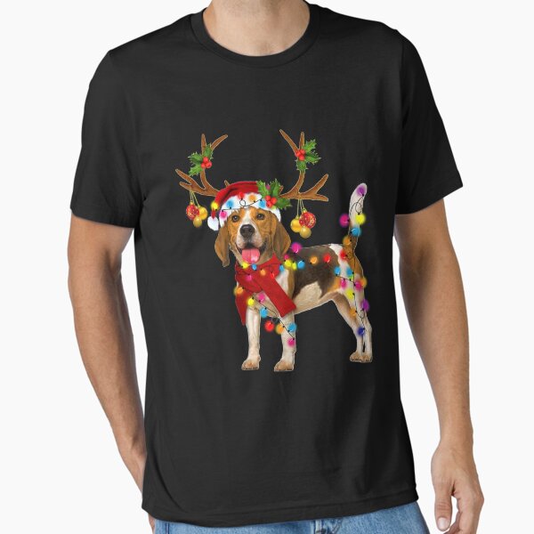 Beagle Dog Gorgeous Reindeer Christmas Lights Tree Dog Scarf Xmas Santa Claus T-Shirt