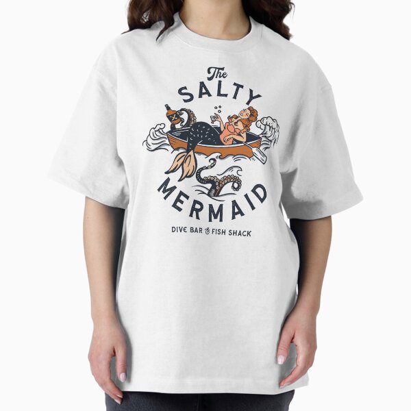 "The Salty Mermaid Dive Bar & Fish Shack" Cool Retro Mermaid Travel Design T-Shirt