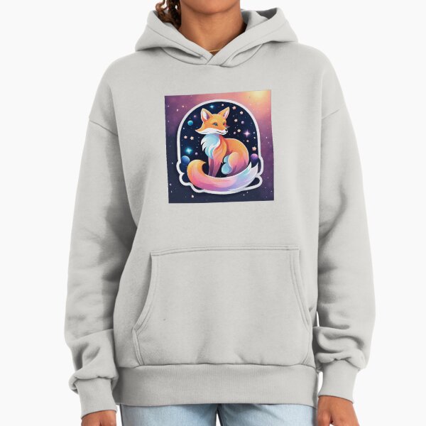 Fox in pastel tones against a galaxy background Hoodie