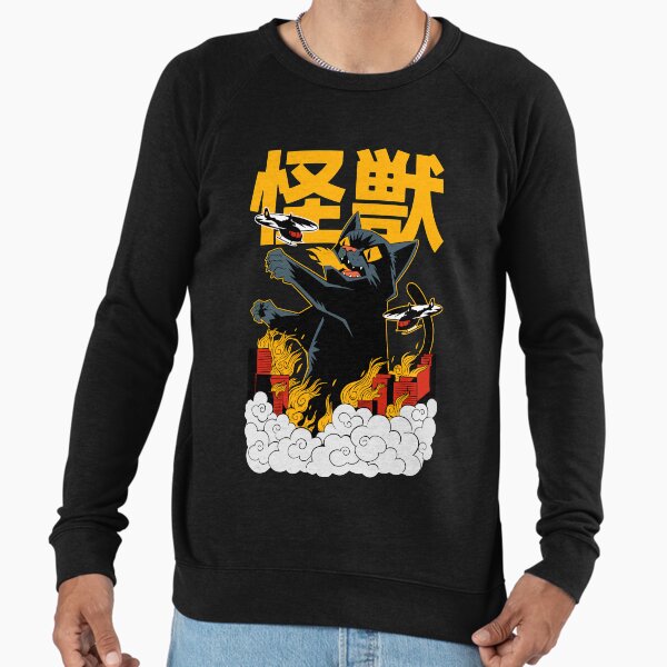 Japanese Cool Cat Zilla Funny Cartoon Style Lightweight Sweatshirt