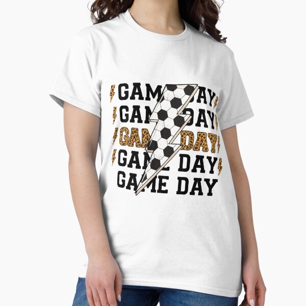 Bold Game Day Lightning Soccer Design with Leopard Print Accent T-Shirt