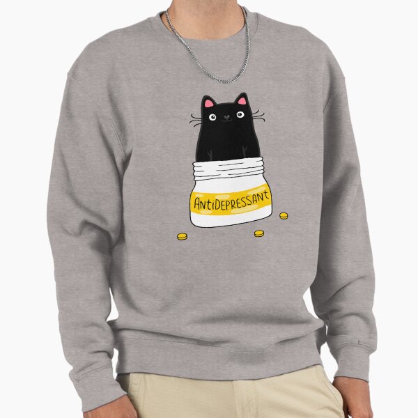 FUR ANTIDEPRESSANT . Cute black cat illustration. A gift for a pet lover. Sweatshirt