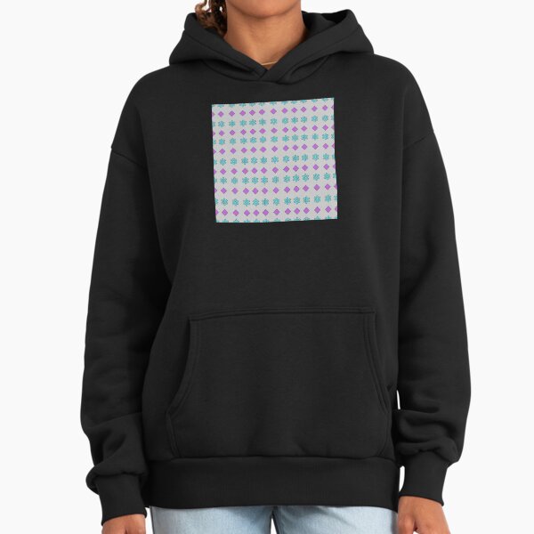 Turquoise Flowers and Magenta Diamonds on Light Grey background pattern Hoodie