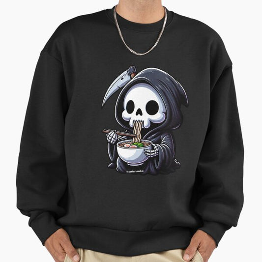 Grim Reaper is hungry. He is eating ramen. Sweatshirt