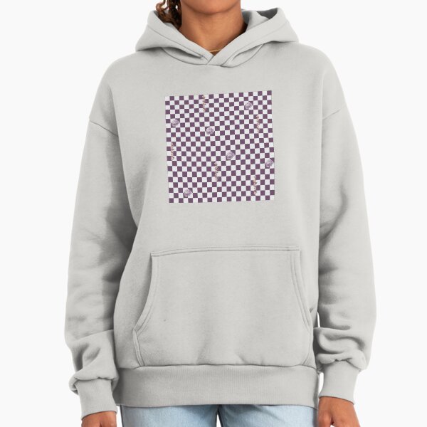 Retro Floral Checkerboard Pattern | White & Purple Hoodie