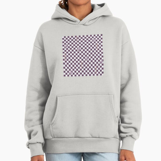 Retro Floral Checkerboard Pattern | White & Purple Hoodie