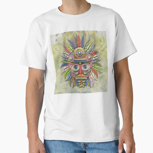 Ancestral Ritual Mask and Futuristic Totem Vector Art T-Shirt