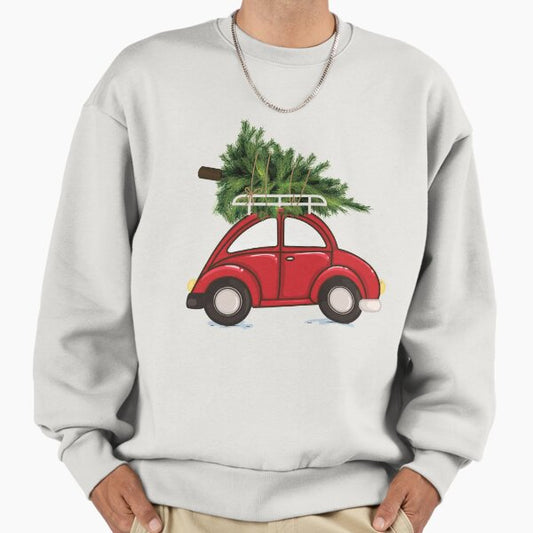 Christmas Tree on Roof of Red Car Sweatshirt