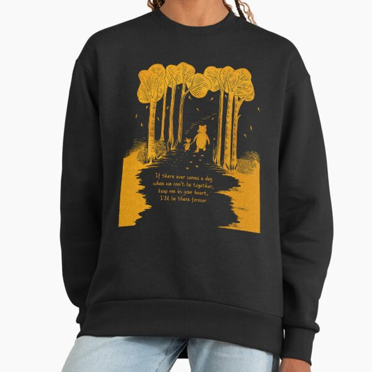 "If there ever comes a day when we can't be together" Winnie the Pooh and Piglet linocut Black and Gold Sweatshirt