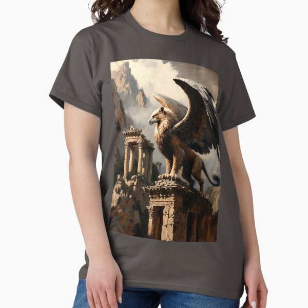 Mythic Griffin Perched on Ancient Cliff T-Shirt