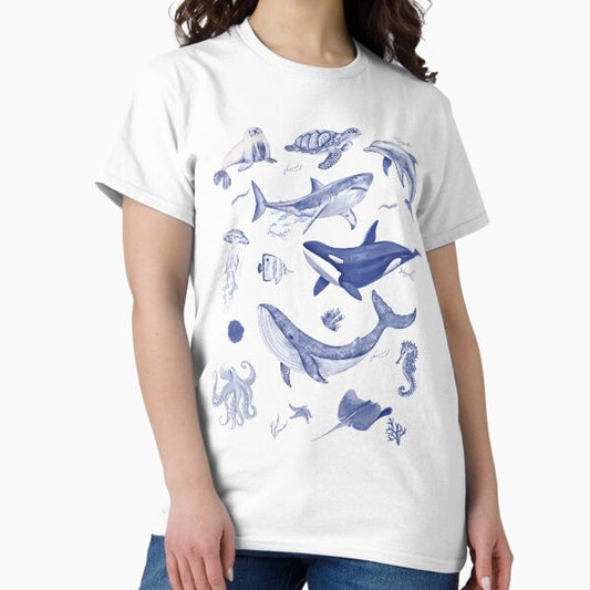 Vintage 90s Tattoo Sea Animal Tshirt, Retro Ocean Nature Shirt, Sealife, Ocean, Whale, Orca, Turtle, Dolphin Shirt, Unisex Relaxed Adult Tee T-Shirt