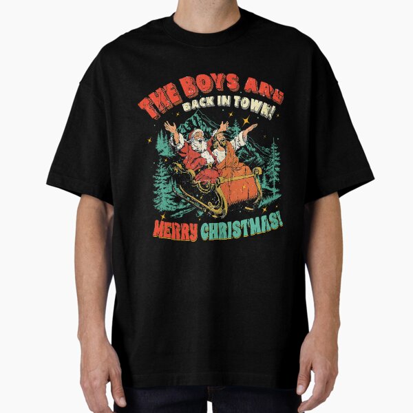 The Boys Are Back In Town Retro Blue Christmas Sleigh T-Shirt