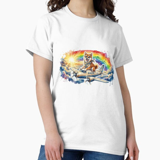 Rainbow Sky Adventure Shiba Inu T-Shirt