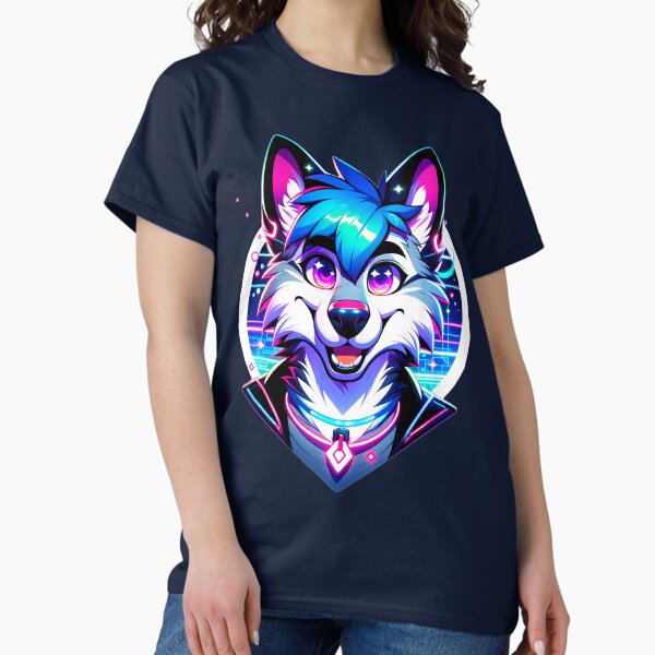 Cyberpunk Neon Furry Anthro Wolf T-Shirt