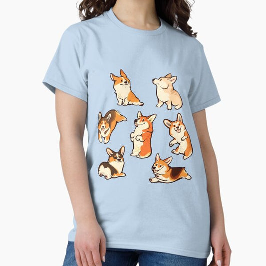 Jolly corgis in blue T-Shirt