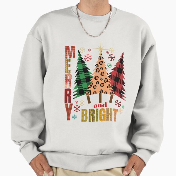 Merry and Bright Christmas Trees in Buffalo Plaid and Leopard Patterns Christmas Design II Sweatshirt