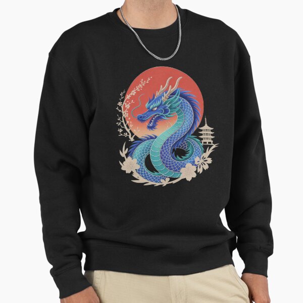 Blue Chinese dragon with sun ,Legendary Animals,dragon art,Legendary dragon Sweatshirt