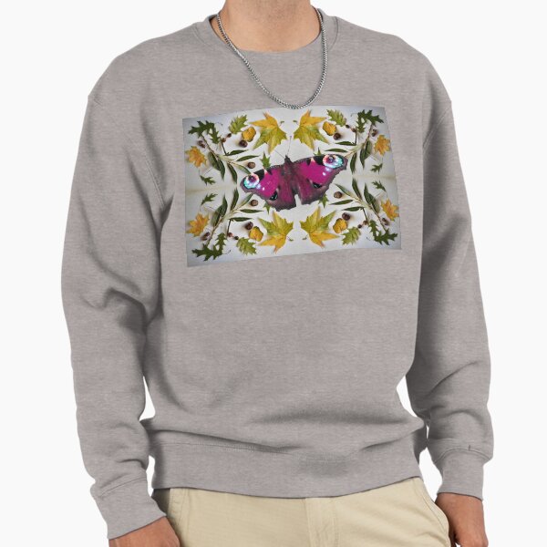 Autumn herbarium collage with leaves and pink butterfly Sweatshirt