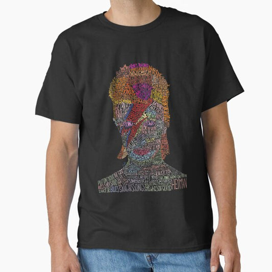 Colorful David Bowie Lyric/Quote Portrait T-Shirt