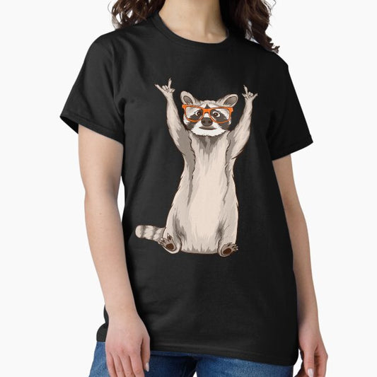 Raccoon In Sunglasses Showing A Rock Sign T-Shirt