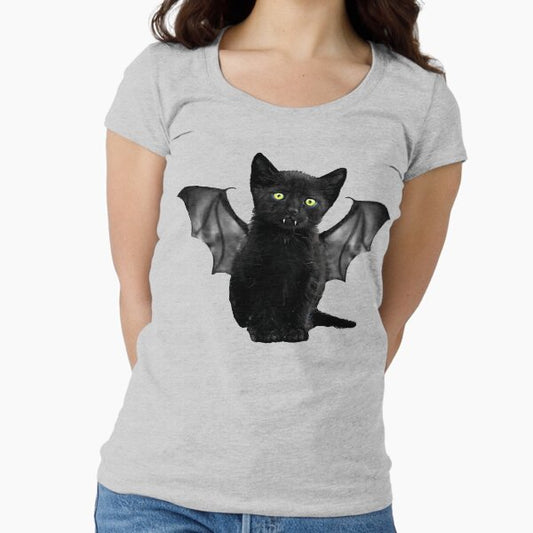 Batcat Black Cat Kitten Bat Funny T-Shirt Fitted Scoop T-Shirt