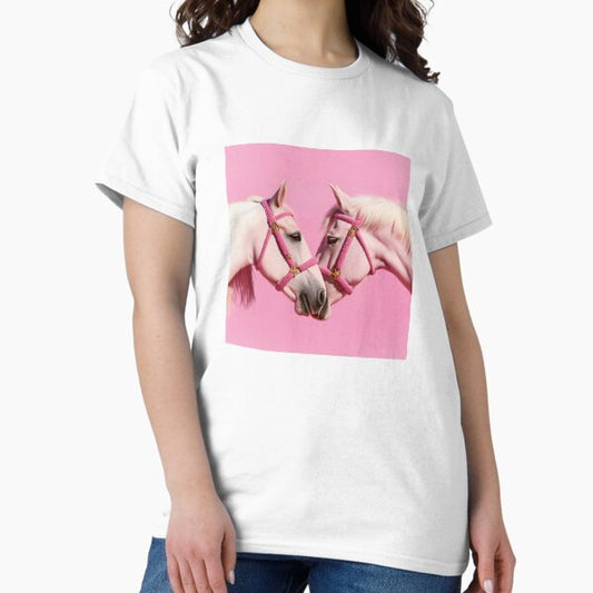Cute Pink Horses Love Aesthetic Animal T-Shirt