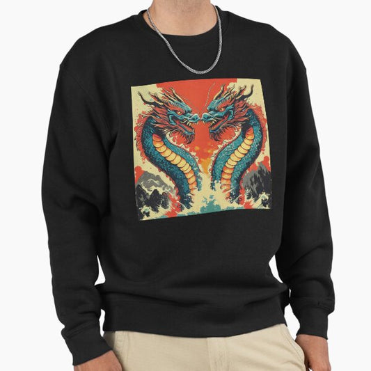 Vintage two dragons colorful heart Chinese dragons ,Legendary Animals,dragon art,Legendary dragon Sweatshirt