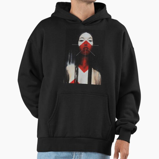 Beautiful Black and Red Fine Art Japanese Illustration Hoodie