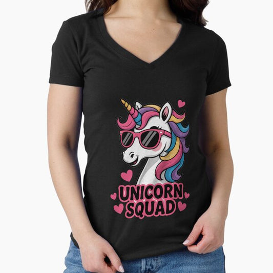 Unicorn Squad - Graceful Unicorn with leopard Bandana Fitted V-Neck T-Shirt
