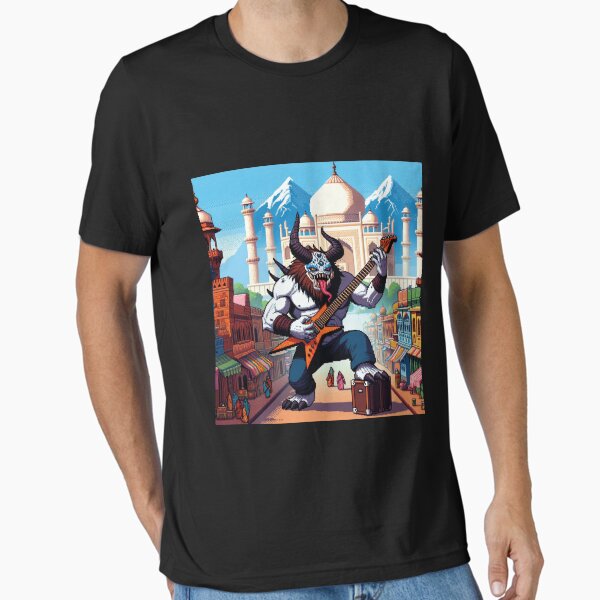 Guitar Monster Tour at India, Funny Music AI Art Retro Games Style T-Shirt