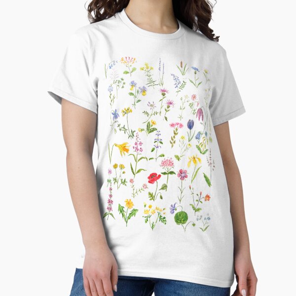 Hand painted botanical colorful countryside wildflowers watercolor painting T-Shirt