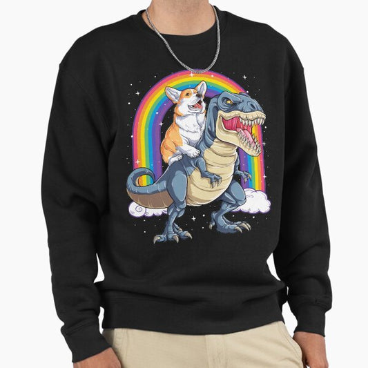 Corgi Riding Dinosaur T rex Shirt Funny Rainbow Dog Sweatshirt