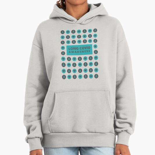 Long Covid Awareness Pattern - grey Blue Hoodie