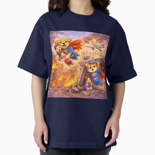 Dog and Cat Superheroes Saving Children – Epic Animal Heroes Rescue Scene | Cute Superhero Pets Illustration T-Shirt