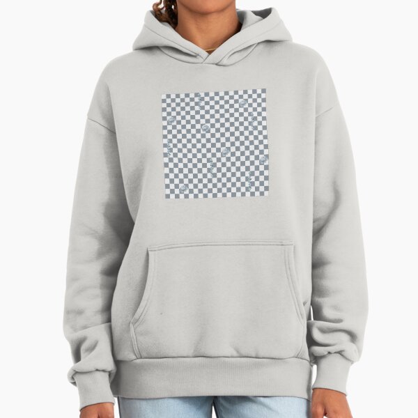 Retro Floral Checkerboard Pattern | White & Grey Hoodie