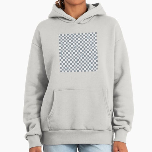 Retro Floral Checkerboard Pattern | White & Grey Hoodie