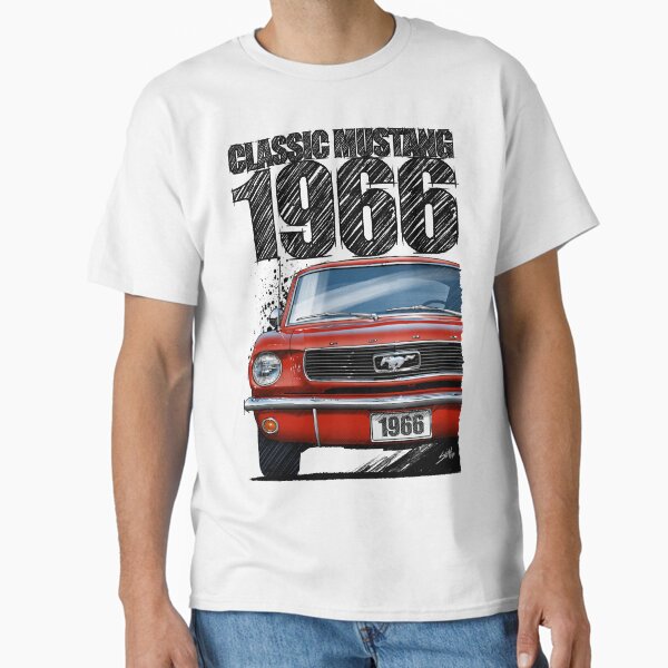 Drive That Classic featuring the Iconic 1966 Ford Mustang in Signal Flare Red (Light Background) T-Shirt