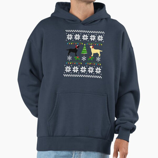 Black Labrador and Yellow Labrador Happy Christmas Sweater Pattern Hoodie