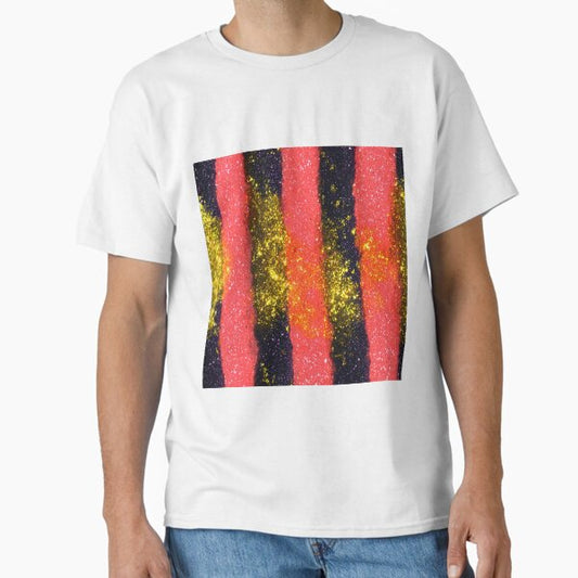 Pink Gold Glitter Vertical Stripes T-Shirt