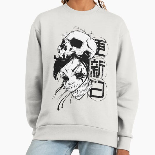 Japanese Samurai Skull Girl Kanji Ornament Sweatshirt