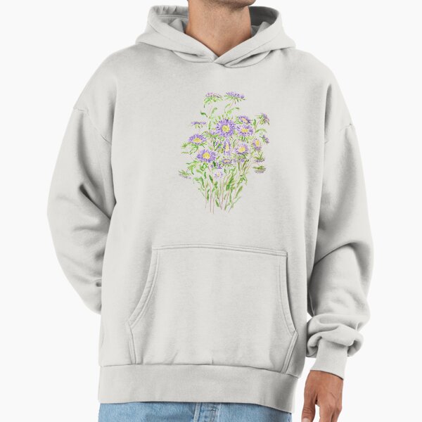 Hand painted purple aster flowers watercolor Hoodie