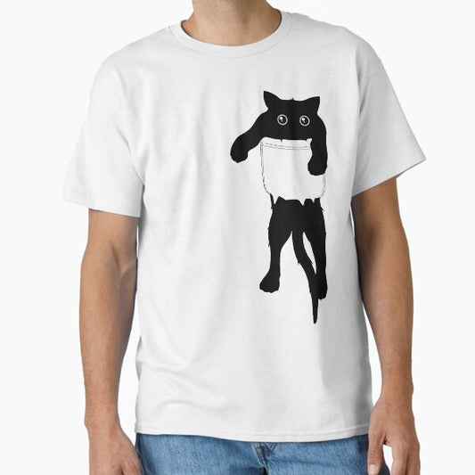Hang loose black cat pocket art T-Shirt