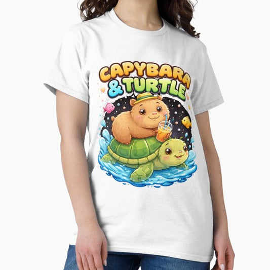 Cute Capybara Riding Turtle – Kawaii Animal Aesthetic Funny Design T-Shirt